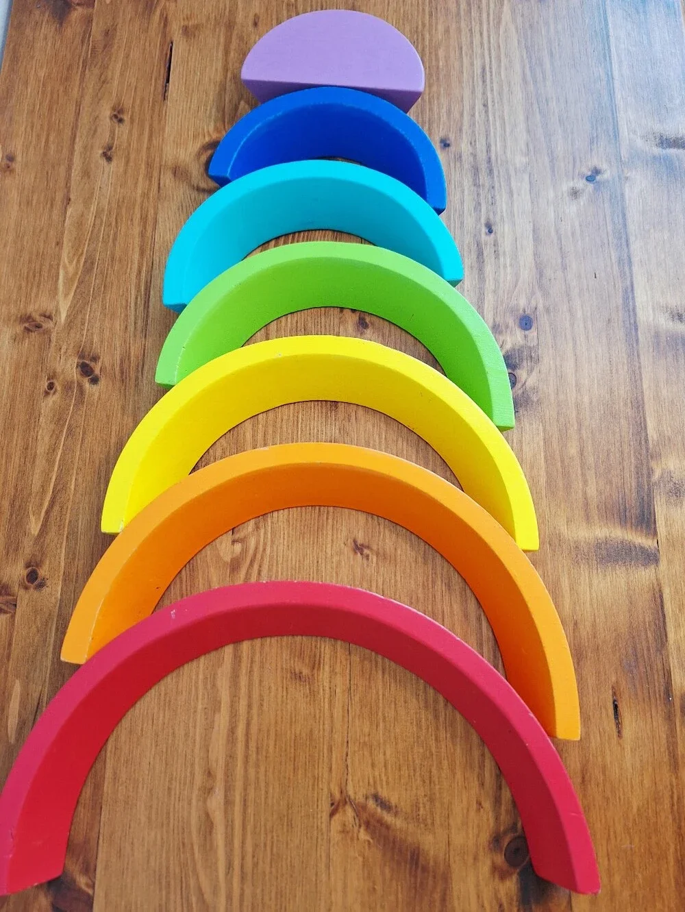 Wooden Rainbow Stacker 7 Piece Montessori Waldorf Nesting Toy GUC